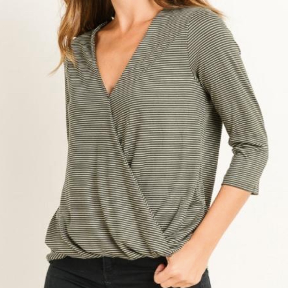 Green Striped Tuck Top